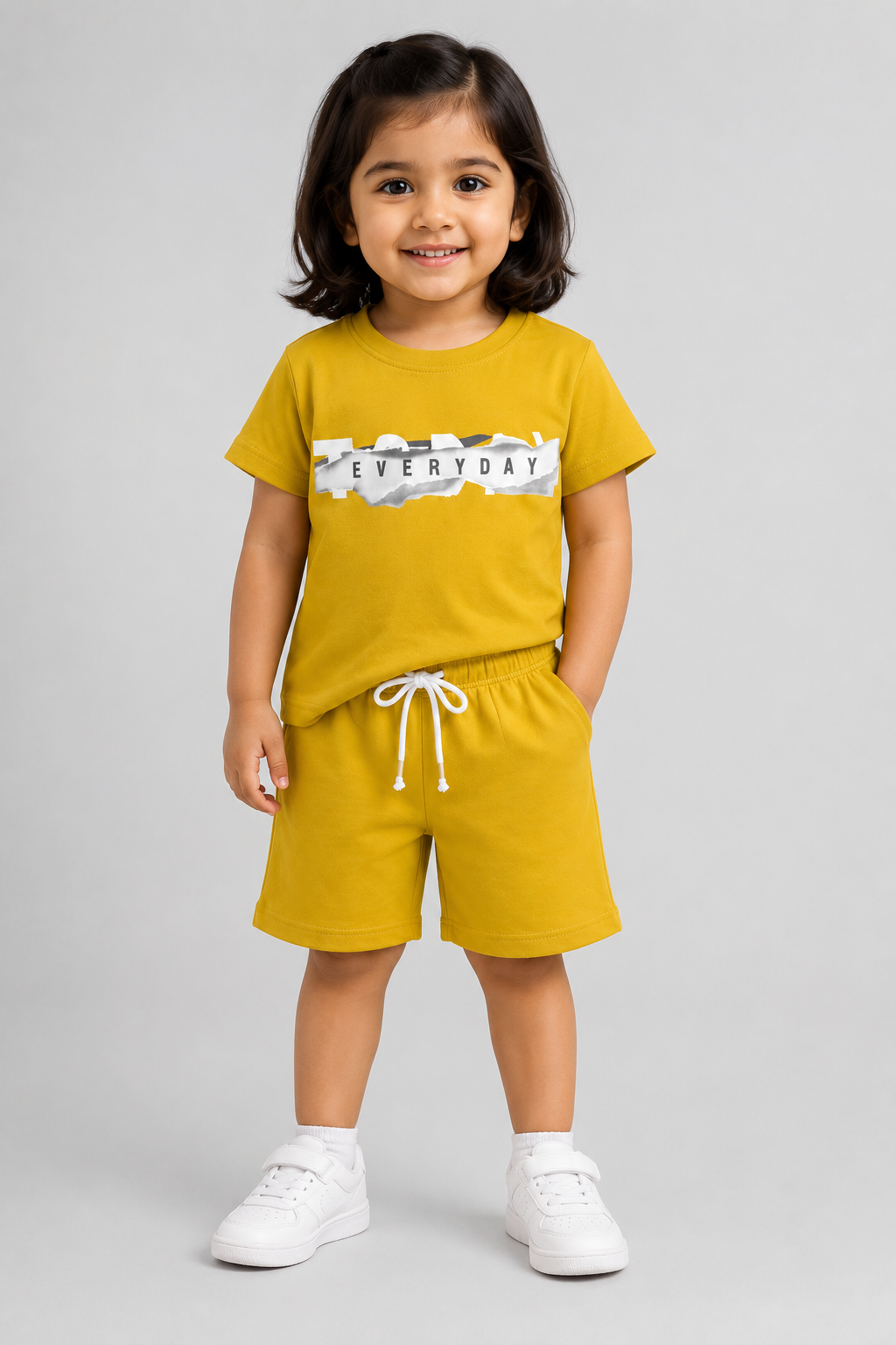 Mustard EveryDay Print Cotton Jersy Fabric Suit For Girls