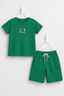 Green Butterfly Print Cotton Jersy Fabric Suit For Girls