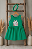 GREEN WITH HAIR BAND KITTEN PRINT FROCK FOR GIRLS
