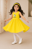 YELLOW WITH HAIR BAND MAGICAL PRINT FROCK FOR GIRLS