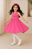 PINK WITH HAIR BAND BARBIE PRINT FROCK FOR GIRLS