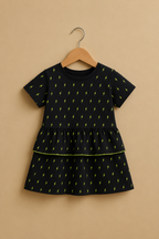 BLACK WITH GREEN ELECTRIC PRINT HALF SLEEVES FROCK FOR GIRLS