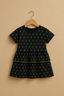 BLACK WITH GREEN ELECTRIC PRINT HALF SLEEVES FROCK FOR GIRLS