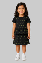 BLACK WITH GREEN ELECTRIC PRINT HALF SLEEVES FROCK FOR GIRLS