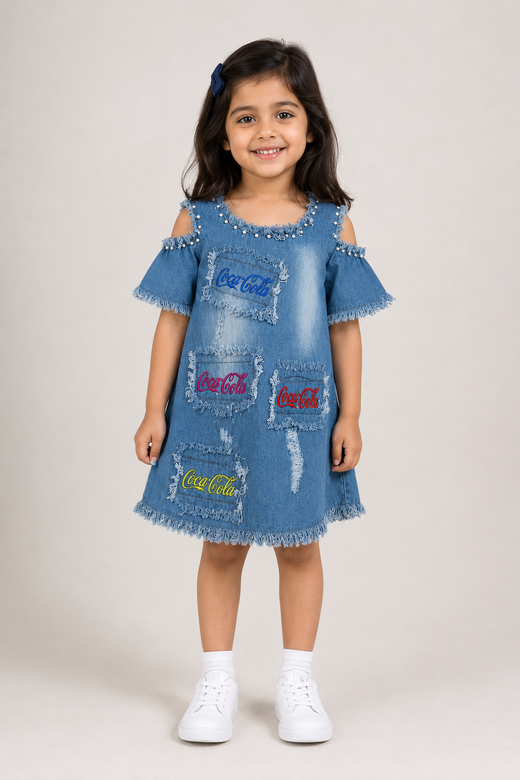 LIGHT BLUE DENIM COLD SHOULDER TOP FOR GIRLS