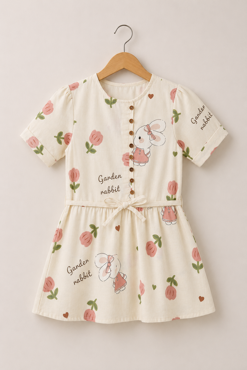 Cream With Rose Print Frock For Girls Main image