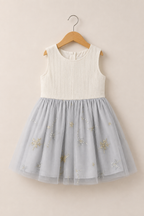 White With Golden Stars Frock For Girls ( Minor Defection )