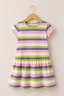 Pink Purple Green Stripes Frock With Hair Band For Girls