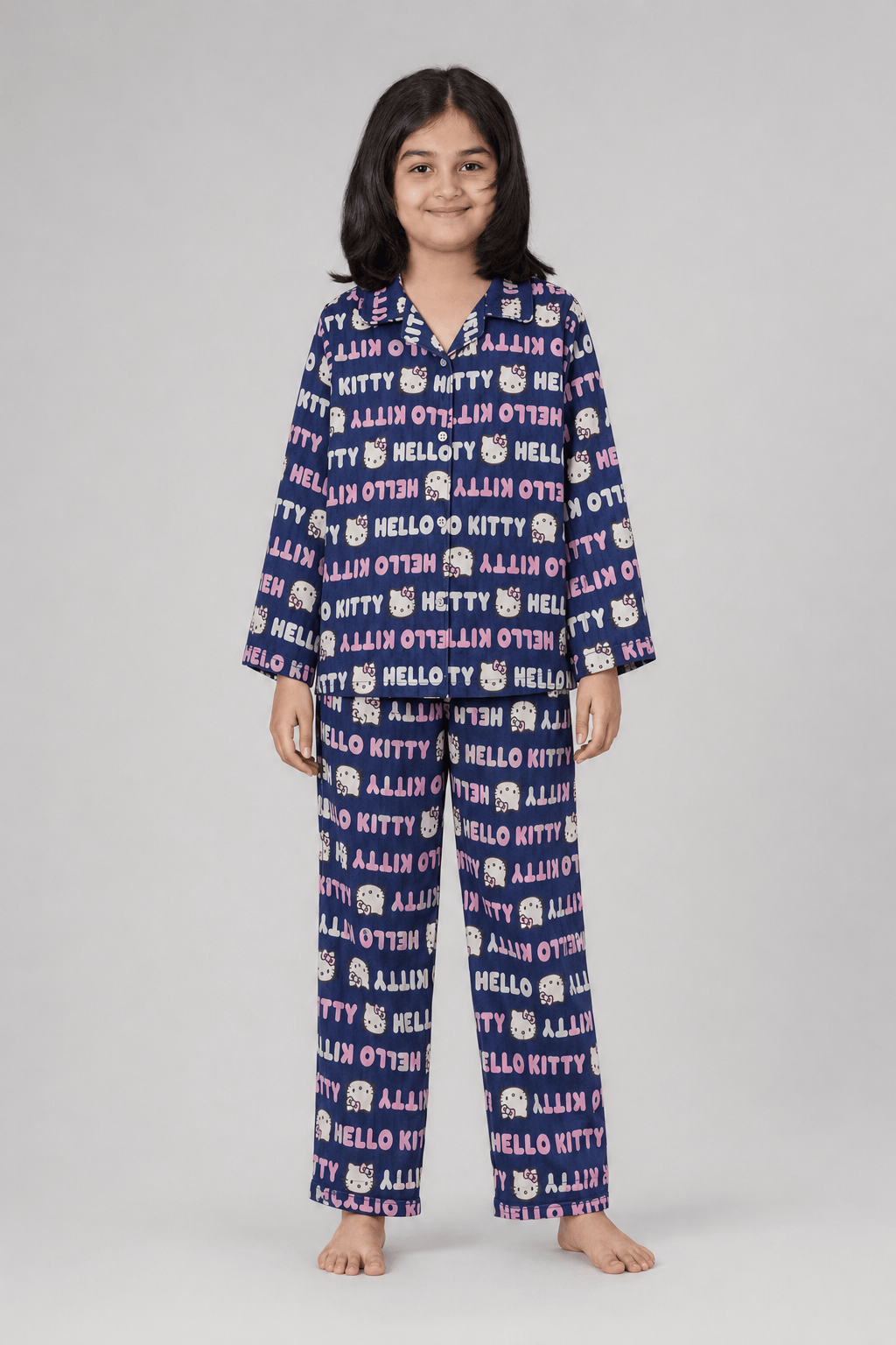 Blue Hello Kitty Shirt With Trouser Suit For Girls