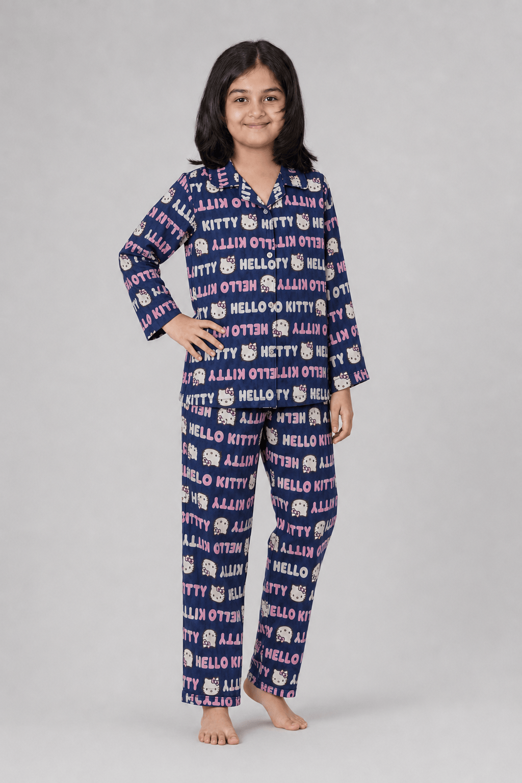 Blue Hello Kitty Shirt With Trouser Suit For Girls