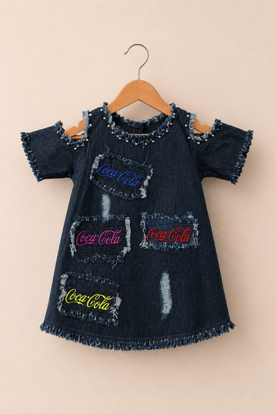DARK BLUE DENIM COLD SHOULDER TOP FOR GIRLS