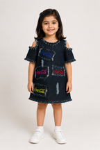 DARK BLUE DENIM COLD SHOULDER TOP FOR GIRLS