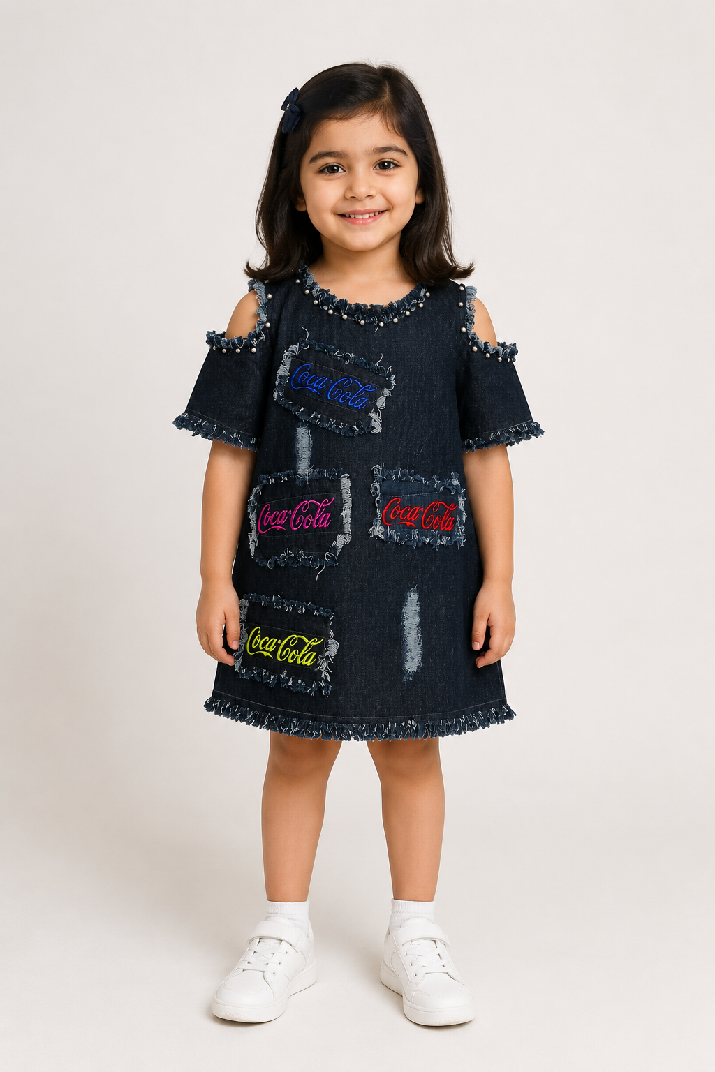 DARK BLUE DENIM COLD SHOULDER TOP FOR GIRLS