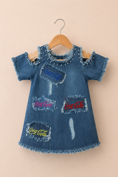 MID BLUE LIGHT DENIM COLD SHOULDER TOP FOR GIRLS