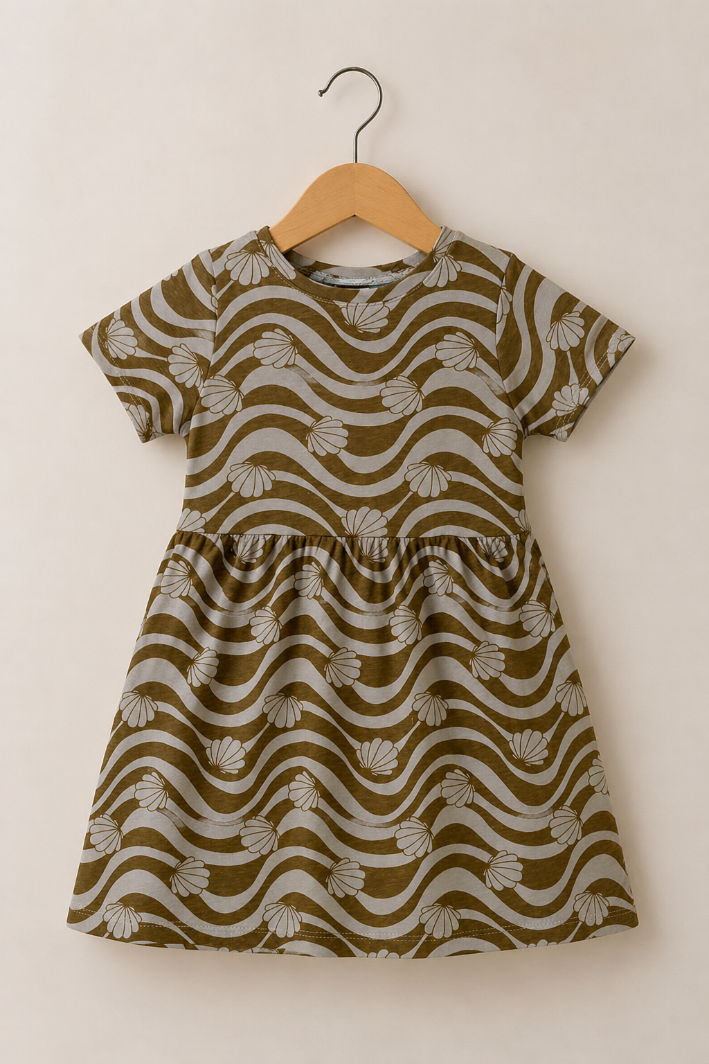 GREY WITH LINES & SHELL PRINTED FROCK
