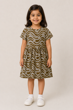 GREY WITH LINES & SHELL PRINTED FROCK