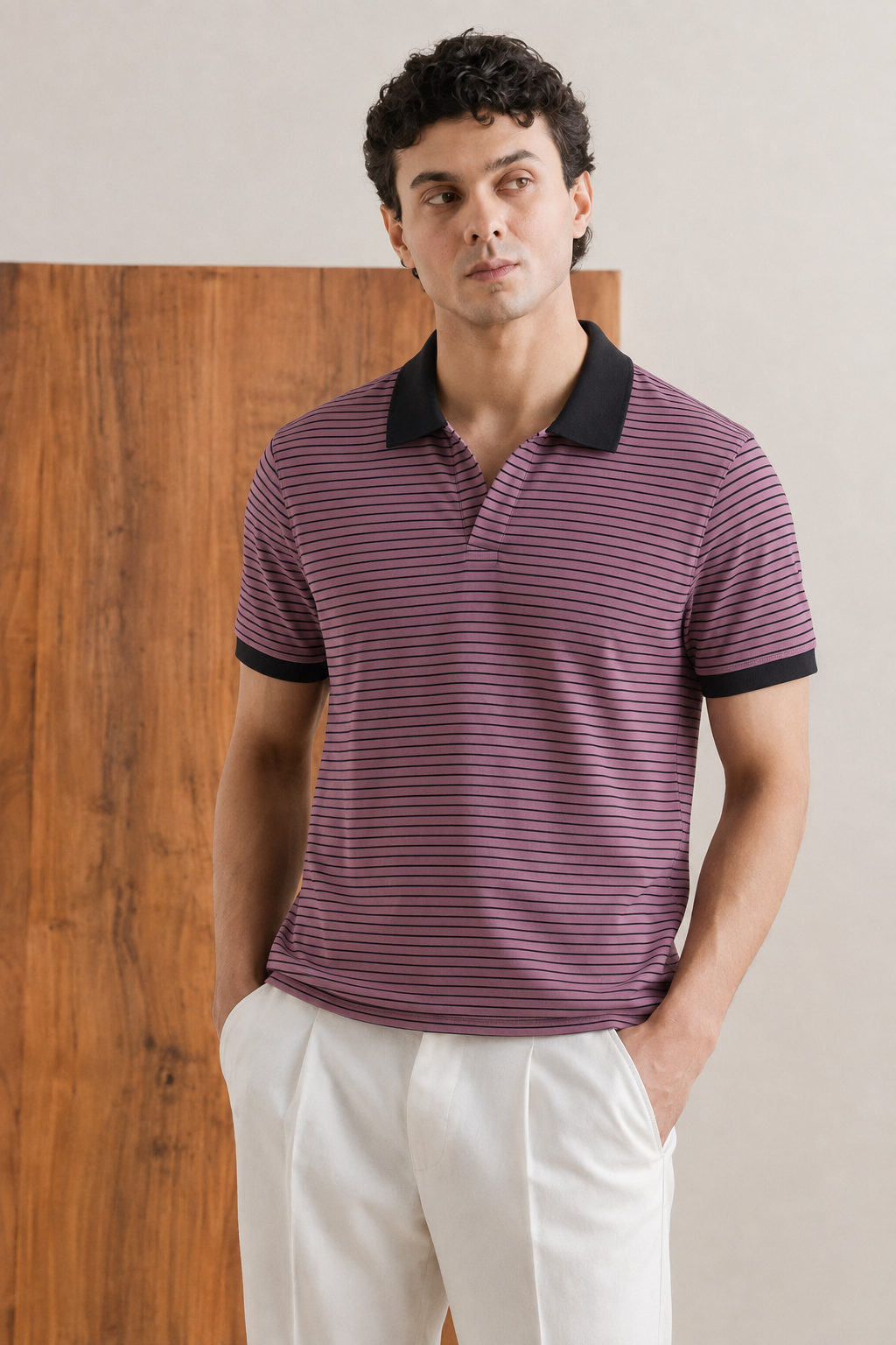 Black With Purple Stripes Polo For Unisex Secondary image