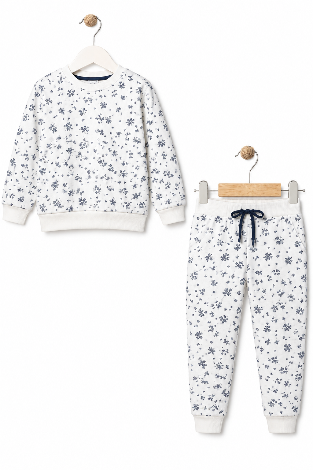White Flowers Jersy Fabric Suit For Winters