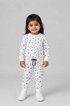 White Flowers Jersy Fabric Suit For Winters