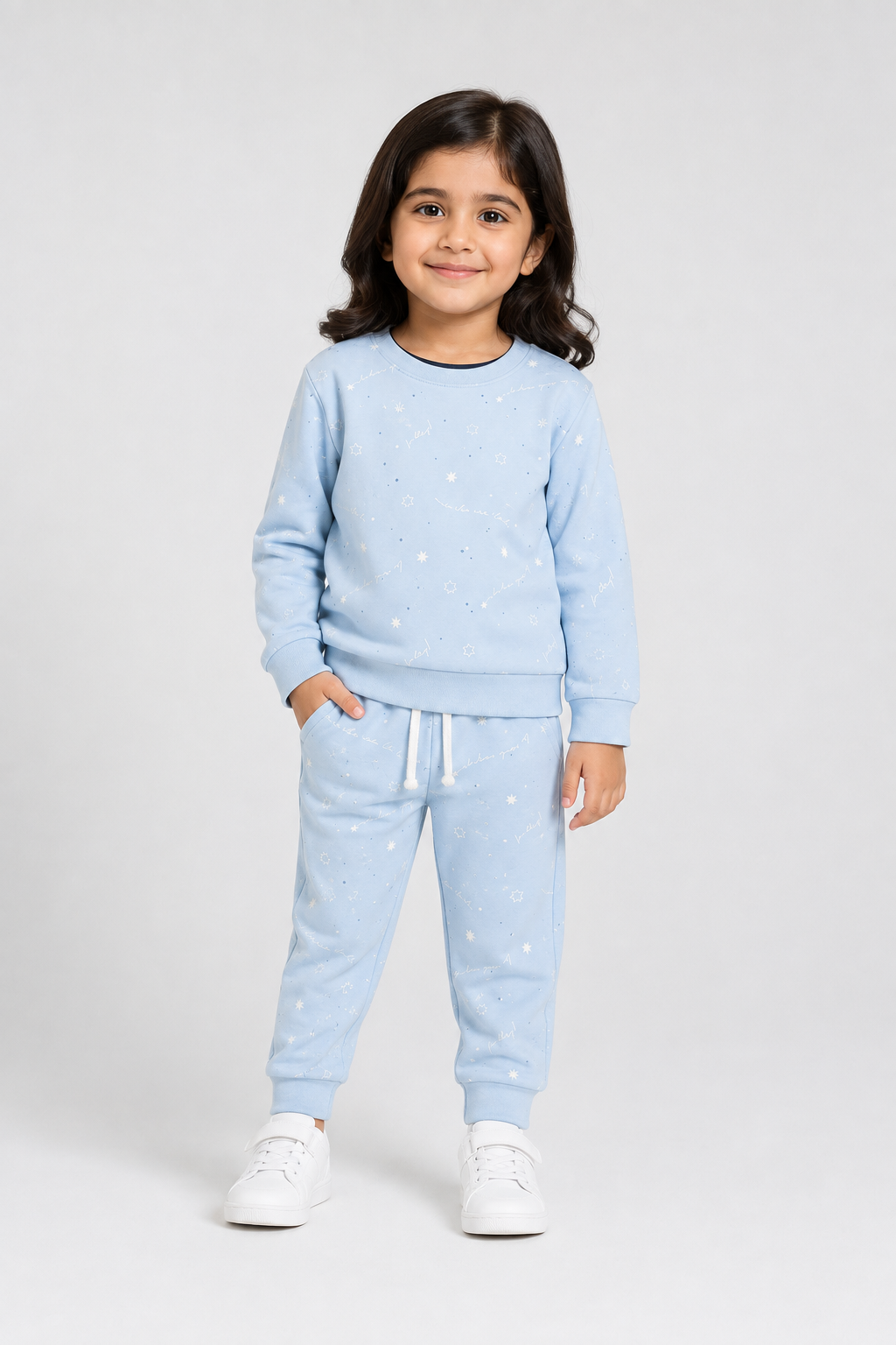 Blue Stars Print Jersy Fabric Suit For Winters
