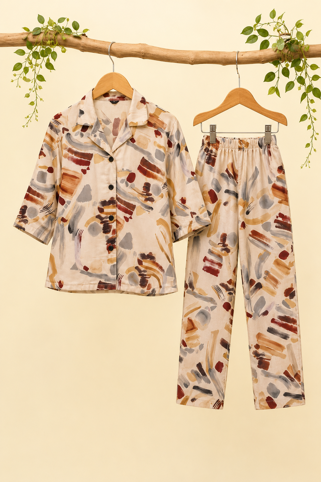 Cream Design Print Co-Ord Linen Fabric Suit Secondary image