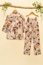 Cream Design Print Co-Ord Linen Fabric Suit
