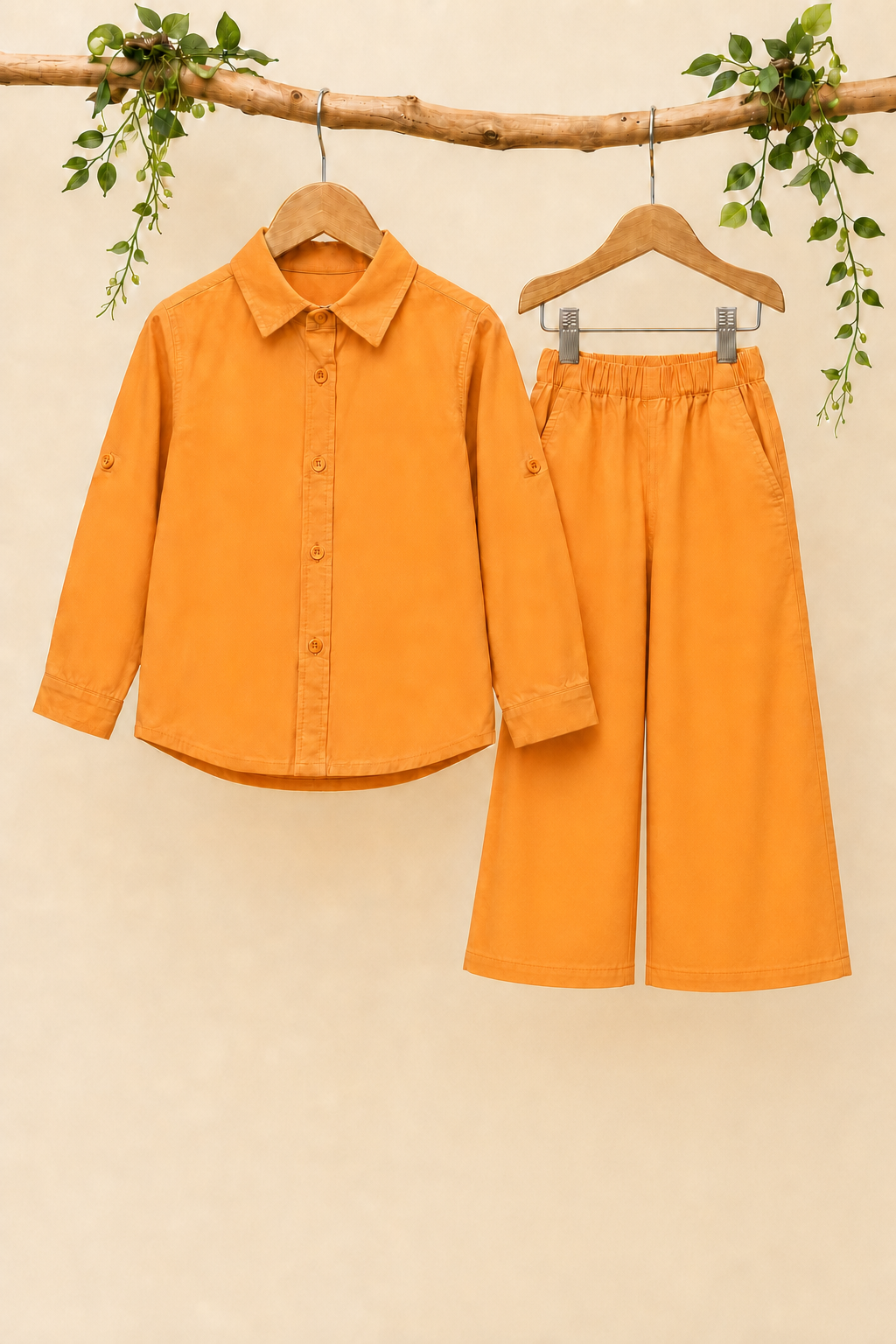 Peach Plain Co-ord Fabric Suit For Girls Secondary image
