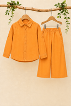 Peach Plain Co-ord Fabric Suit For Girls