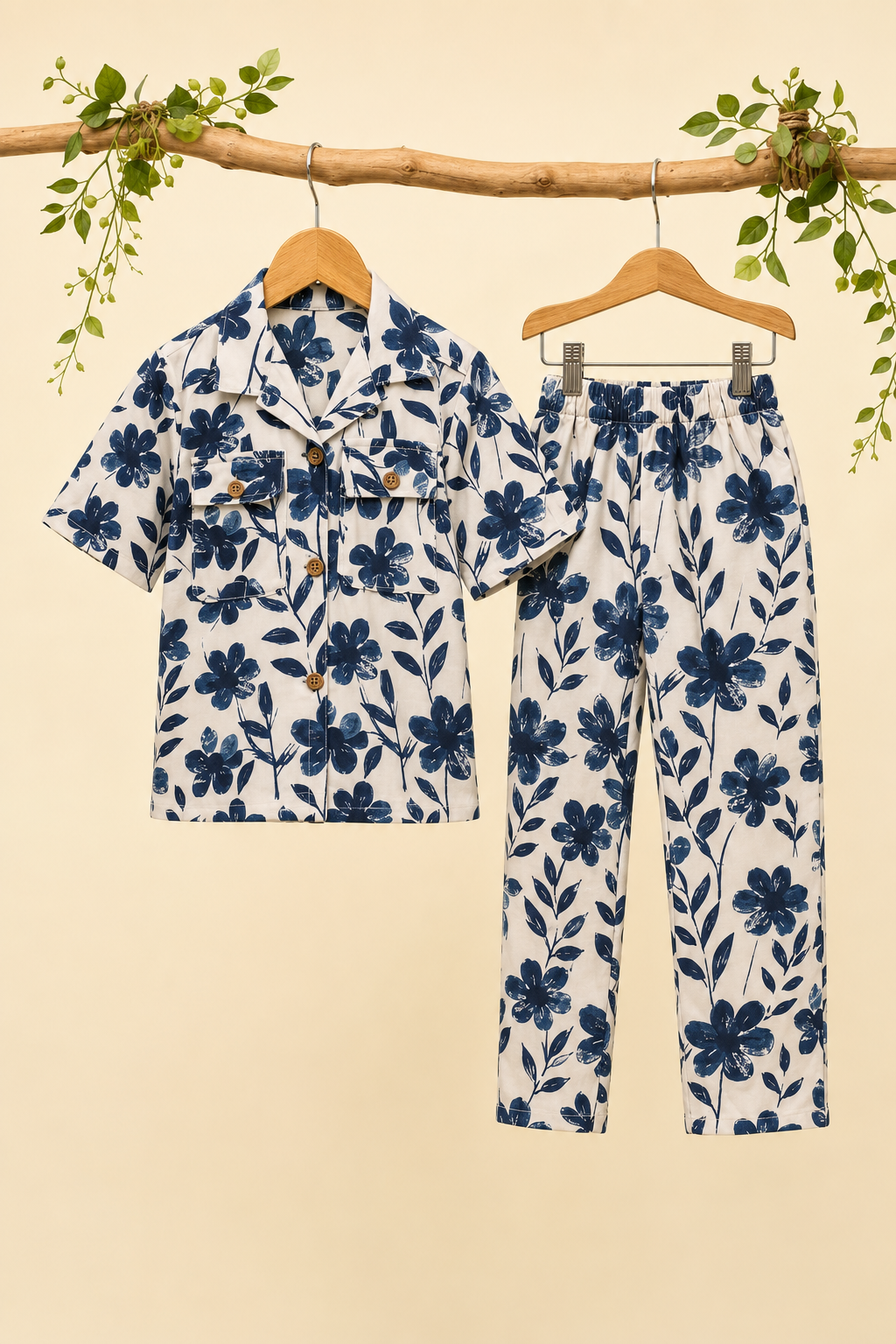 Black Flowers Double Pocket Linen Suit