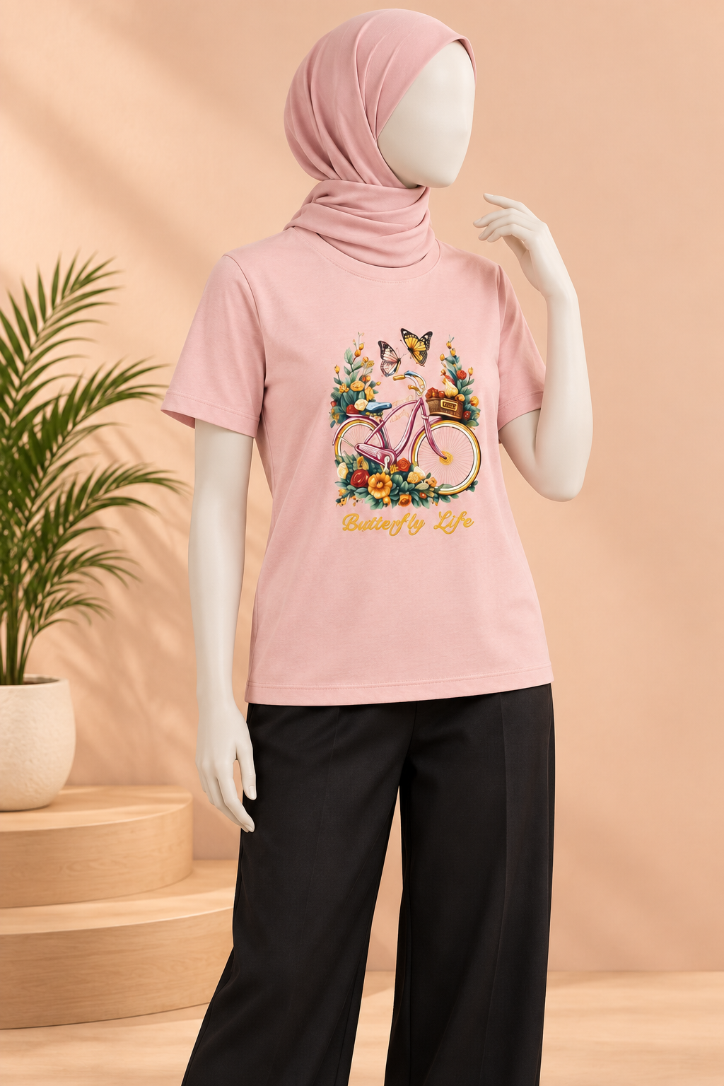 Pink Cycle Print T-Shirt For Women Secondary image