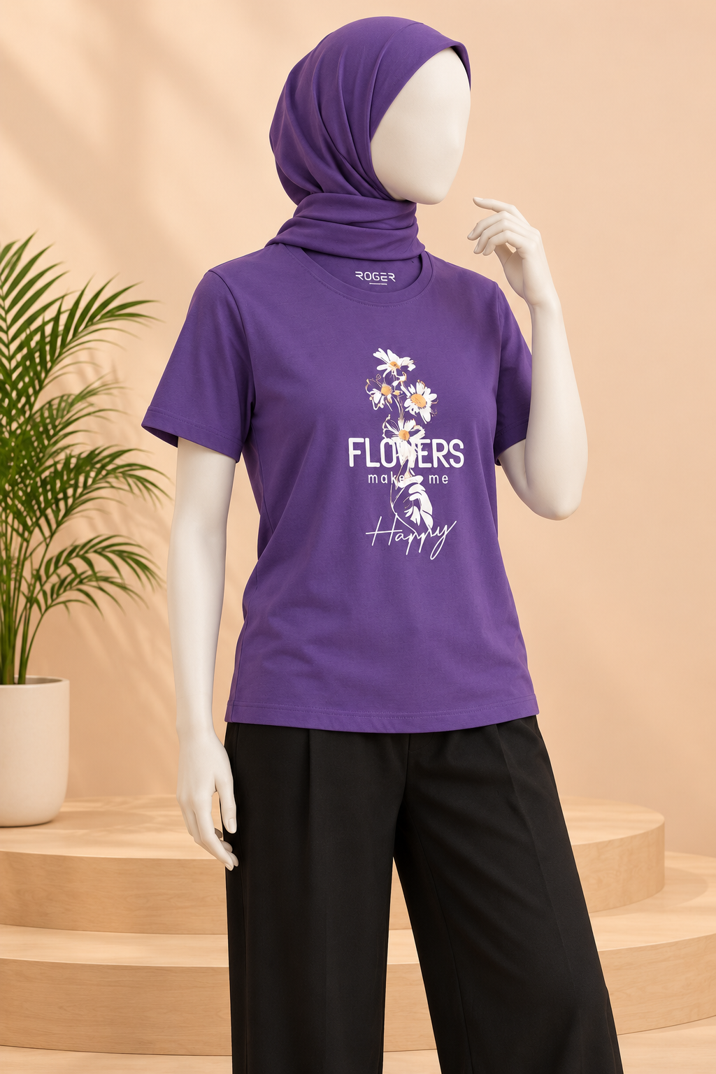 Purple Flowers Print T-Shirt For Women