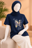 Navy Blue "M" Print T-Shirt For Women