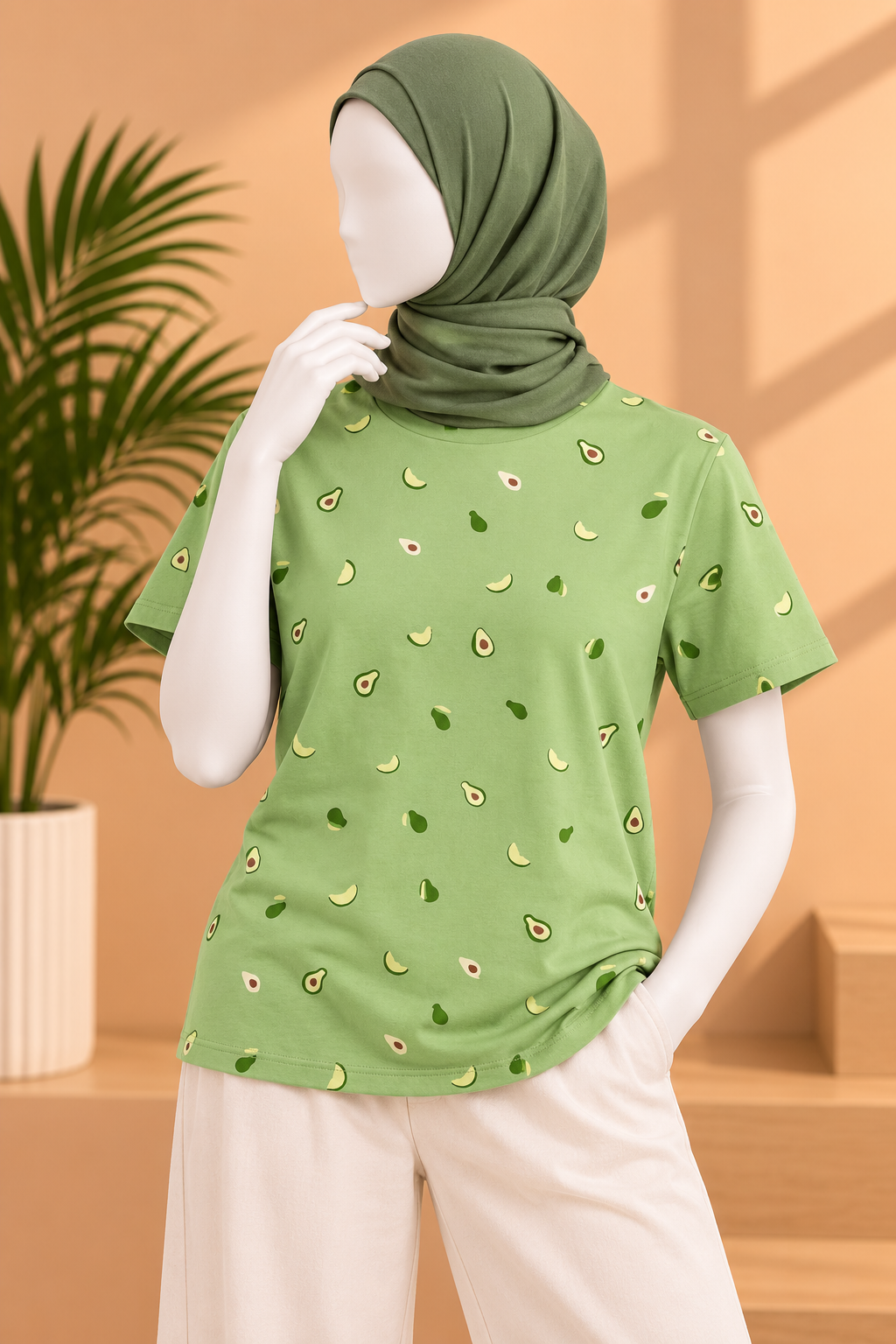 LIGHT GREEN AVACADO PRINT T-SHIRT FOR WOMEN
