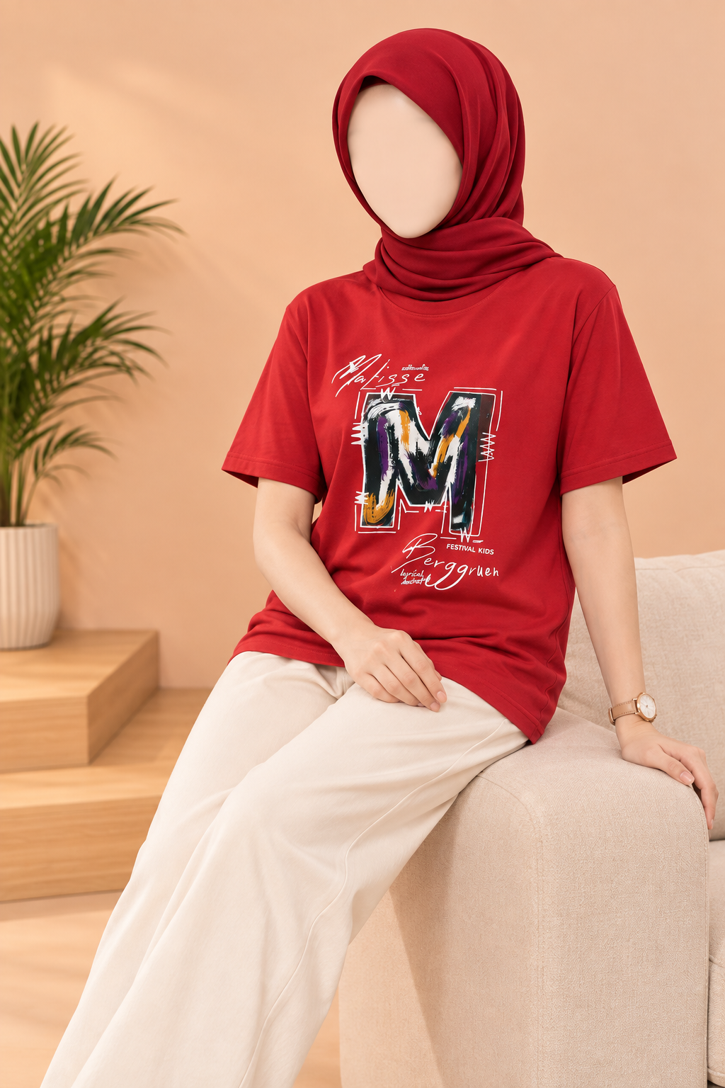 Blush Pink "M" Print T-Shirt For Women