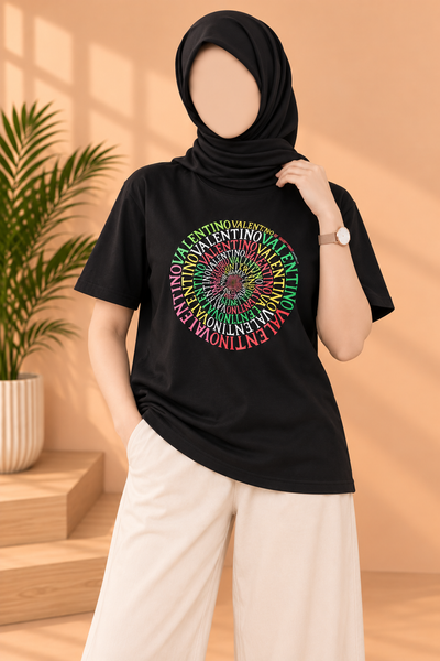 Black Valentino Print T-Shirt For Women