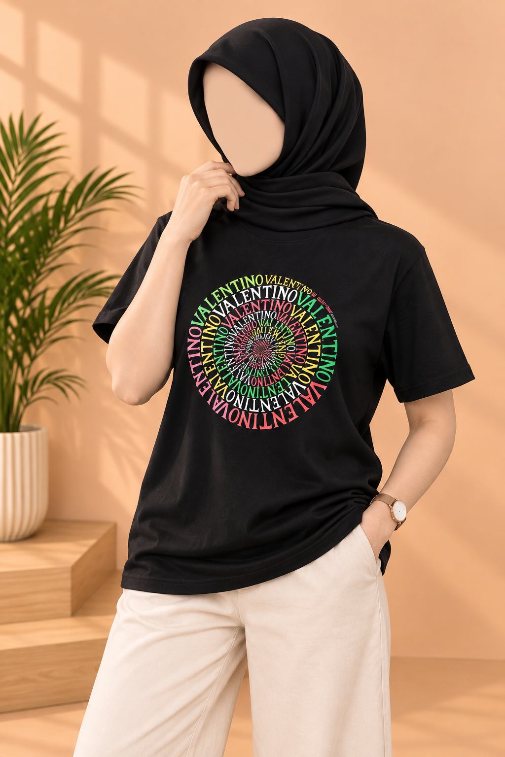 Black Valentino Print T-Shirt For Women Secondary image