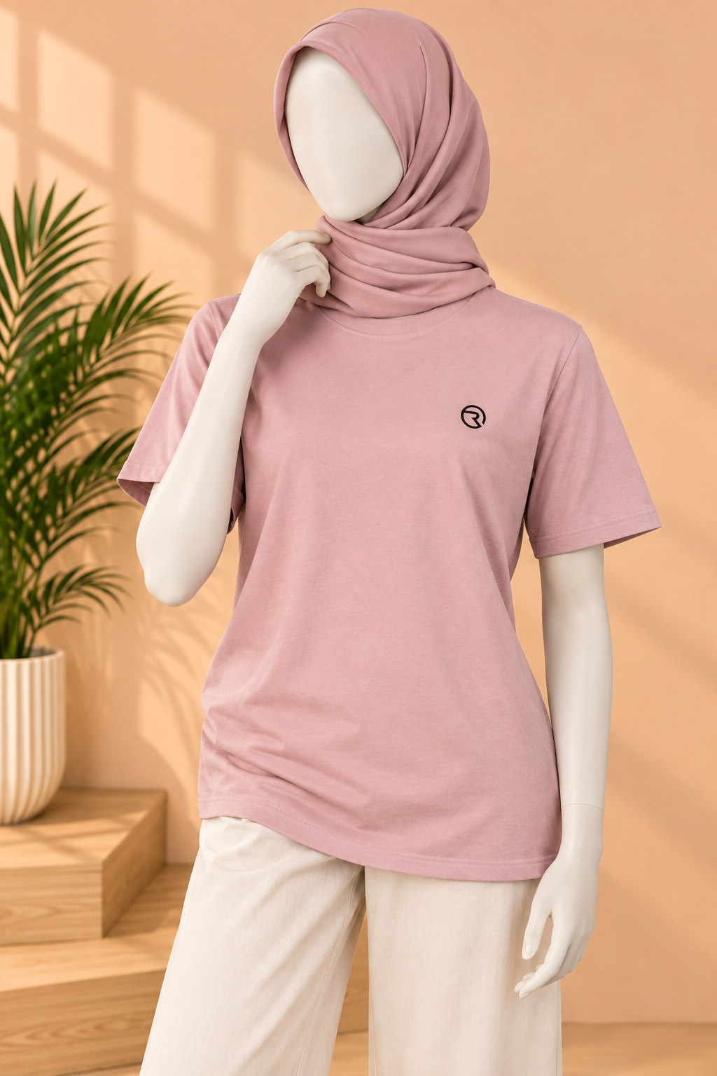 Pink Plain Activewear T-shirt For Women