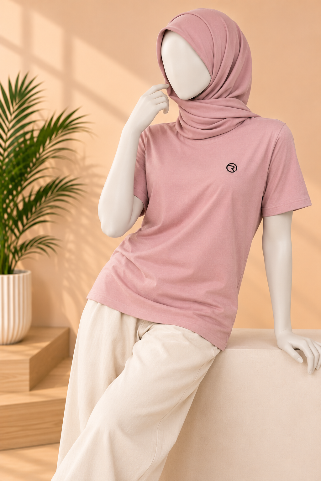 Pink Plain Activewear T-shirt For Women Main image