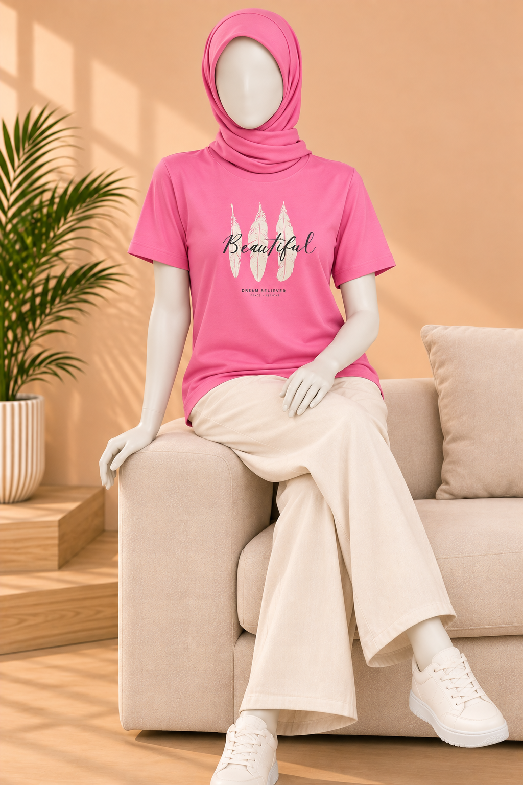 PINK BEAUTIFUL PRINT T-SHIRT FOR WOMEN Main image