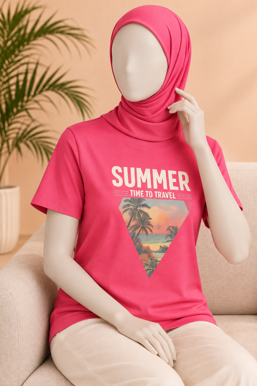BLUSH PINK SUMMER ON THE TIDES PRINT T-SHIRT FOR WOMEN Main image