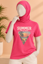 BLUSH PINK SUMMER ON THE TIDES PRINT T-SHIRT FOR WOMEN