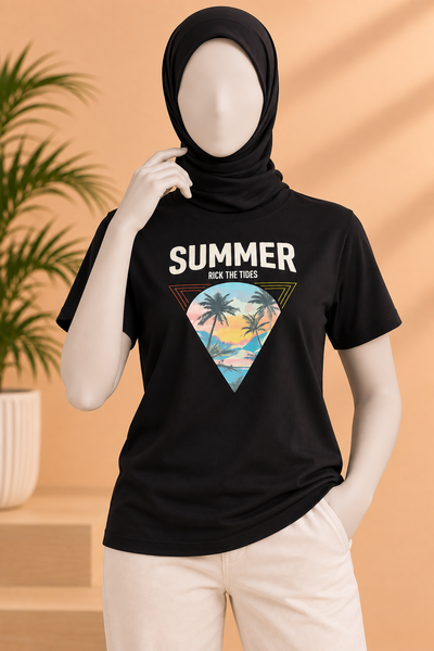 BLACK SUMMER ON THE TIDES PRINT T-SHIRT FOR WOMEN