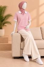 White & Pink Stripes Polo For unisex