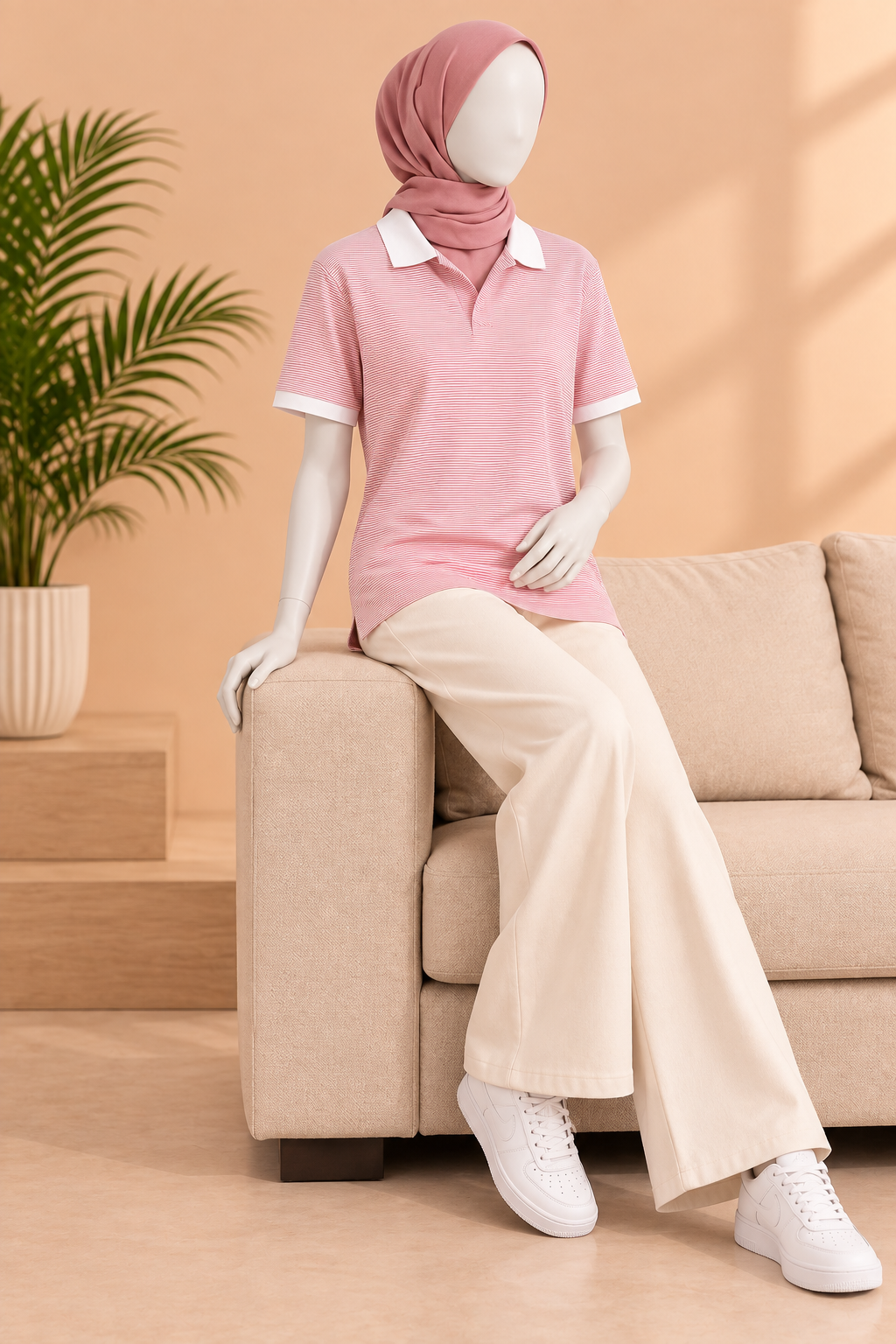 White & Pink Stripes Polo For unisex