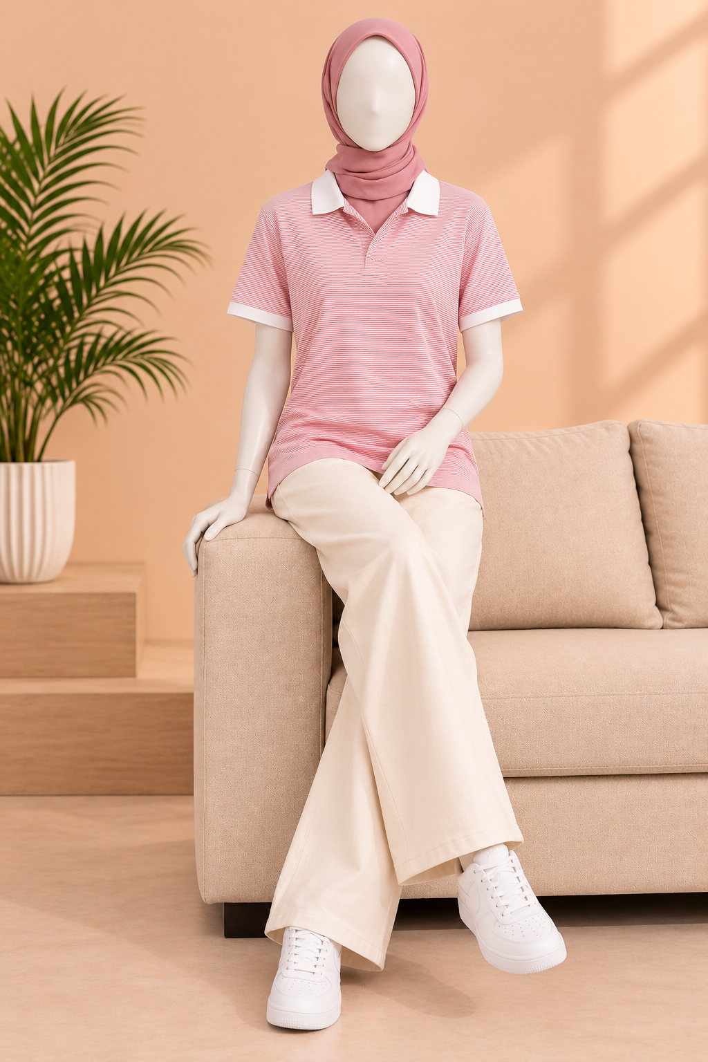 White & Pink Stripes Polo For unisex Main image