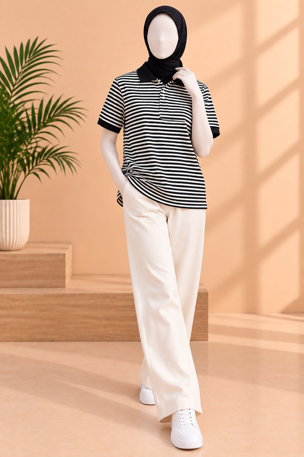 White With Black Small Stripes Polo For Unisex