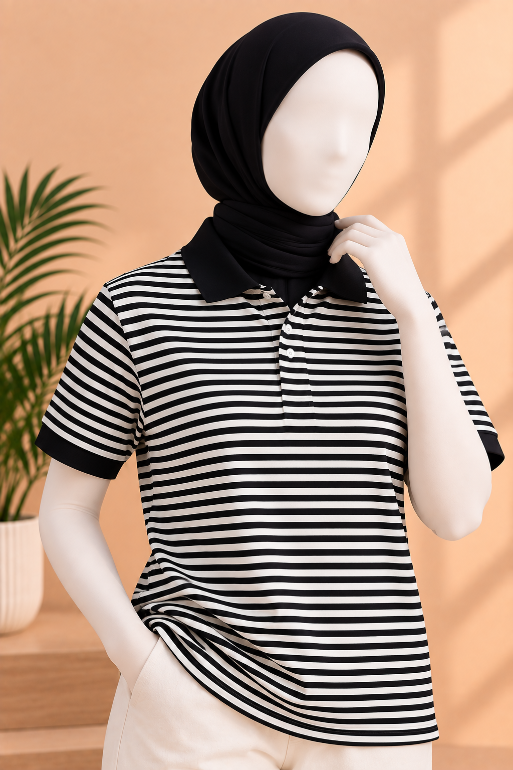 White With Black Small Stripes Polo For Unisex