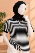 White With Black Small Stripes Polo For Unisex