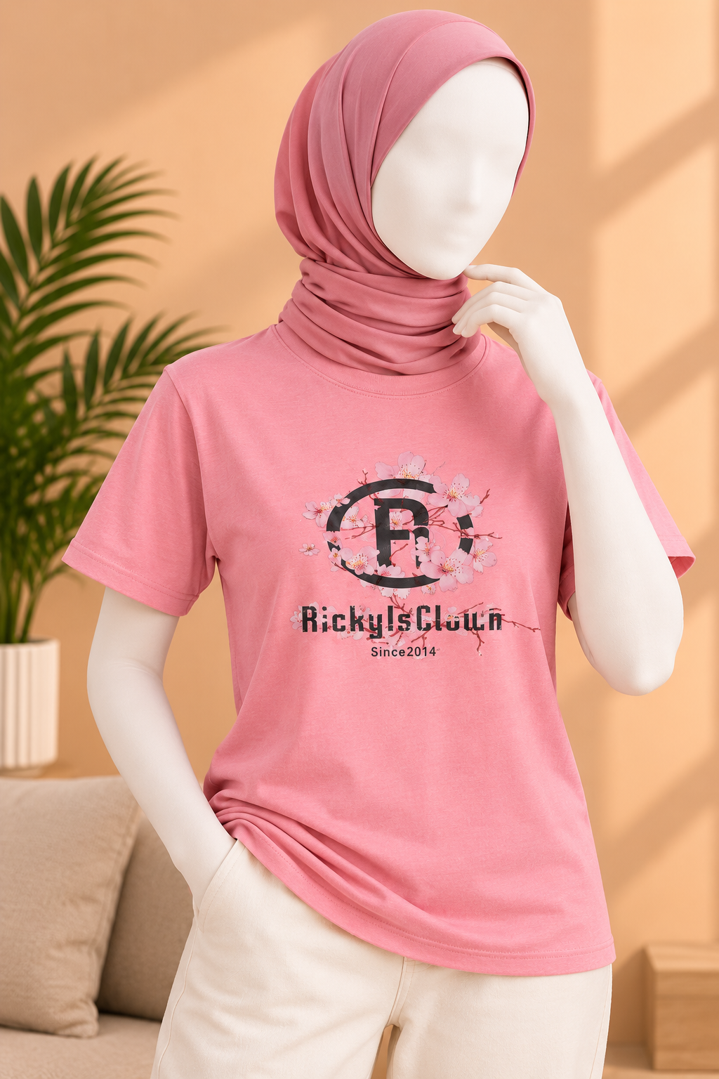 Pink Flowers Print T-Shirt For Women