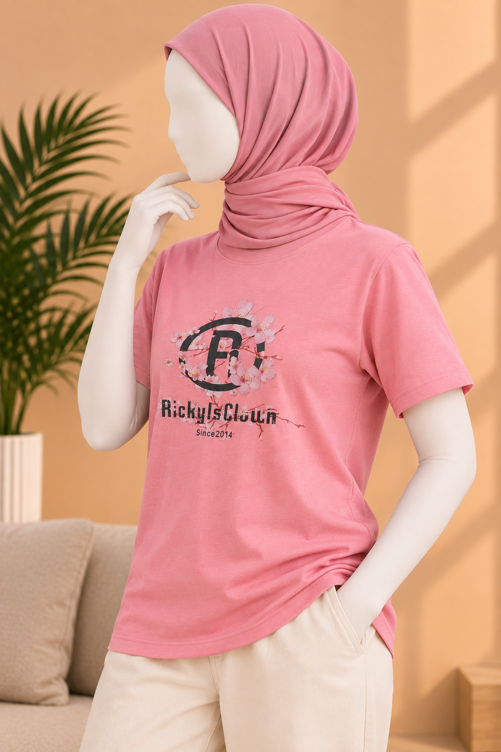 Pink Flowers Print T-Shirt For Women